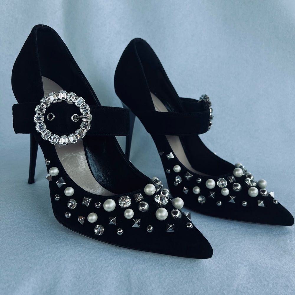 NWB Sebastian Milano Black Heels with Crystal Embellishments 9 US
